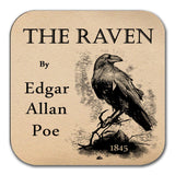 4 coasters with famous poems by Edgar Allan Poe. Set of Coffee Mug Coasters with Edgar Poe poems-The Raven, Alone and Annabel Lee
