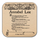 4 coasters with famous poems by Edgar Allan Poe. Set of Coffee Mug Coasters with Edgar Poe poems-The Raven, Alone and Annabel Lee