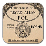 4 coasters with famous poems by Edgar Allan Poe. Set of Coffee Mug Coasters with Edgar Poe poems-The Raven, Alone and Annabel Lee