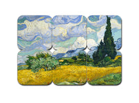 Wheat Field with Cypresses by Vincent van Gogh Coasters. 6 coasters with Wheat Field with Cypresses puzzle-like design.
