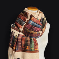 Bookshelf Scarf Wrap, Literary Shawl with Classic Book Titles, Book Lover Gift, Librarian Gift, Bookish Accessory