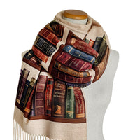 Bookshelf Scarf Wrap, Literary Shawl with Classic Book Titles, Book Lover Gift, Librarian Gift, Bookish Accessory