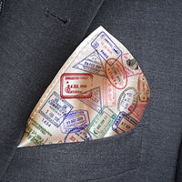 Pocket Square with Passport stamps, Traveler Pocket Square,. Flight attendant gift, Travel Agent gift Pilot Gift, Frequent Traveler Gift, Travel Handkerchief