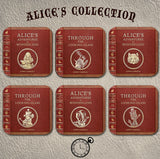 Alice in Wonderland and Through the Looking-Glass by Lewis Carroll Coaster Set. Tea Party Decor. Cheshire Cat, White Rabbit, Mad Hatter
