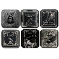 Edgar Allan Poe Coaster Set: The Raven, Tell-Tale Heart, Annabel Lee, Cask of Amontillado, Alone, Dream Within a Dream, Gothic Literary Gift