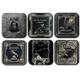 Edgar Allan Poe Coaster Set: The Raven, Tell-Tale Heart, Annabel Lee, Cask of Amontillado, Alone, Dream Within a Dream, Gothic Literary Gift