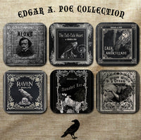 Edgar Allan Poe Coaster Set: The Raven, Tell-Tale Heart, Annabel Lee, Cask of Amontillado, Alone, Dream Within a Dream, Gothic Literary Gift