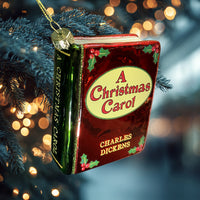 A Christmas Carol by Charles Dickens Christmas Tree Ornament (Red), Book Ornament, 3D Blown Glass Christmas Tree Decoration, Gift for Book Lovers.