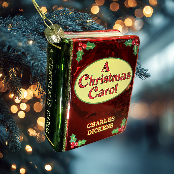 A Christmas Carol by Charles Dickens Christmas Tree Ornament (Red), Book Ornament, 3D Blown Glass Christmas Tree Decoration, Gift for Book Lovers.