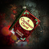 A Christmas Carol by Charles Dickens Christmas Tree Ornament (Red), Book Ornament, 3D Blown Glass Christmas Tree Decoration, Gift for Book Lovers.
