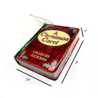A Christmas Carol by Charles Dickens Christmas Tree Ornament (Red), Book Ornament, 3D Blown Glass Christmas Tree Decoration, Gift for Book Lovers.