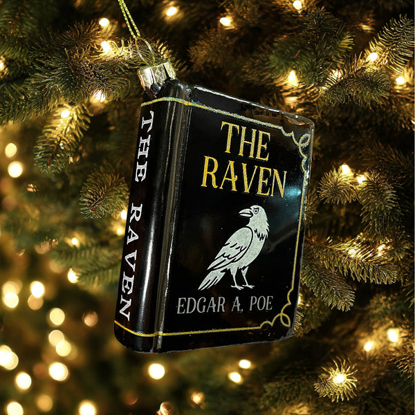 The Raven by Edgar Allan Poe Christmas Tree Ornament, Bookish Ornament, Gothic Literature Tree Decoration, Blown Glass 3D, Book Lover Gift.
