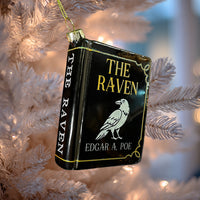 The Raven by Edgar Allan Poe Christmas Tree Ornament, Bookish Ornament, Gothic Literature Tree Decoration, Blown Glass 3D, Book Lover Gift.