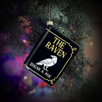 The Raven by Edgar Allan Poe Christmas Tree Ornament, Bookish Ornament, Gothic Literature Tree Decoration, Blown Glass 3D, Book Lover Gift.