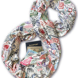 Travel Infinity Scarf with Hidden Zipper Pocket, Passport Stamp Scarf, World Travel, Travel Gift, Passport Holder Scarf, Gift for Traveler