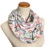 Travel Infinity Scarf with Hidden Zipper Pocket, Passport Stamp Scarf, World Travel, Travel Gift, Passport Holder Scarf, Gift for Traveler
