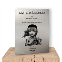 Les Misérables by Victor Hugo wall art metal panel. Literary Wall art with Les Miserables book design. Literary Gift