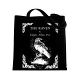The Raven by Edgar Allan Poe tote bag. Black Handbag with The Raven book design. Book Bag. Library bag. Black Bag. Edgar Allan Poe Gift