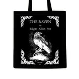 The Raven by Edgar Allan Poe tote bag. Black Handbag with The Raven book design. Book Bag. Library bag. Black Bag. Edgar Allan Poe Gift