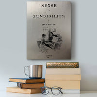 Sense and Sensibility by Jane Austen wall art metal panel. Literary Wall art with Sense and Sensibility book design. Literary Gift