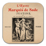 Justine, ou Les Malheurs de la Vertu by Marquis de Sade Coaster. Coffee Mug Coaster with "Justine" book design (French version),Bookish Gift