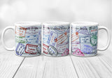 Traveler Mug. Coffee Mug with passport stamps, Flight attendant gift, Travel Agent gift