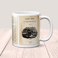 Jane Eyre by Charlotte Brontë Austen Mug. Coffee Mug with Jane Eyre book Title and Book Pages, Bookish Gift, Literary Mug.