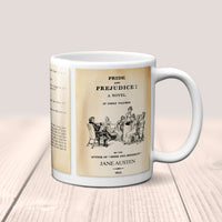 Pride and Prejudice by Jane Austen Mug. Coffee Mug with Pride and Prejudice book Title and Book Pages, Bookish Gift,  Literature Mug.
