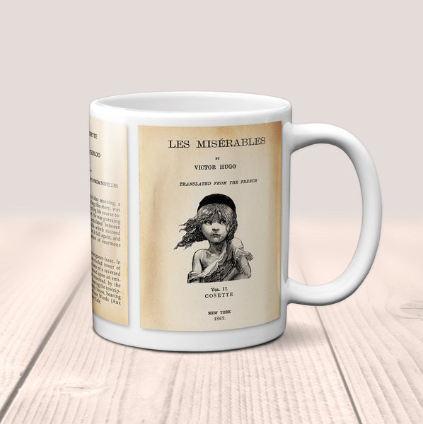 Les Misérables by Victor Hugo Mug. Coffee Mug with Les Misérables book Title and Book Pages, Bookish Gift,  Literature Mug, Book Lover Mug.