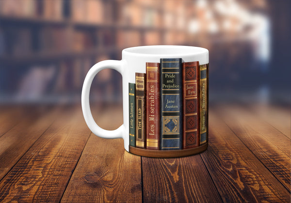 Bookshelf Mug. Coffee Mug with the famous books' titles, Bookish Gift ...