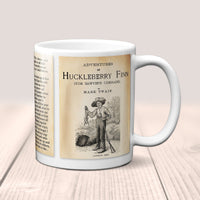 Adventures of Huckleberry Finn by Mark Twain Mug. Coffee Mug with Huckleberry Fin book Title and Book Pages,Bookish Gift,Literary Mug
