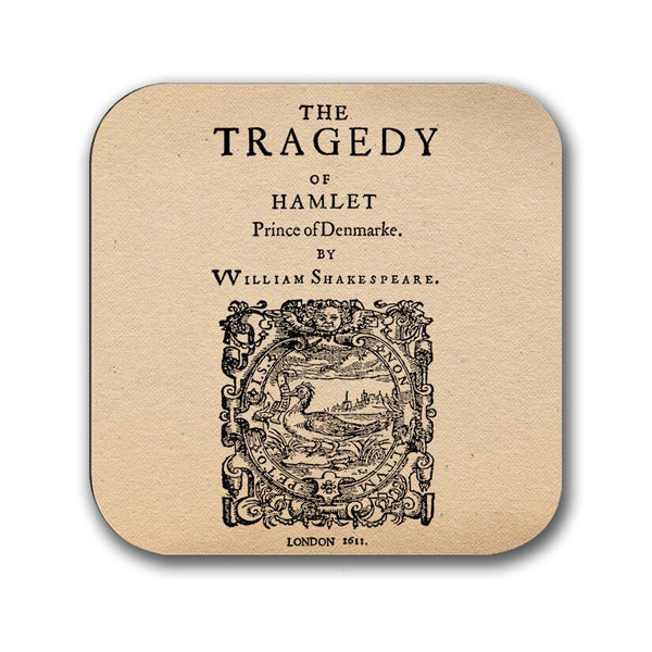 The Tragedy of Hamlet, Prince of Denmark by William Shakespeare Coaster. Coffee Mug Coaster with Shakespeare's Hamlet play design