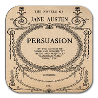 6 coasters with Complete Novels of Jane Austen . Six Coffee Mug Coasters with Complete Novels of Jane Austen's book designs.