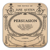 6 coasters with Complete Novels of Jane Austen . Six Coffee Mug Coasters with Complete Novels of Jane Austen's book designs.