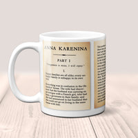 Anna Karenina by Leo Tolstoy Mug. Coffee Mug with Anna Karenina (English version) book Title and Book Pages,Bookish Gift,Literature Mug