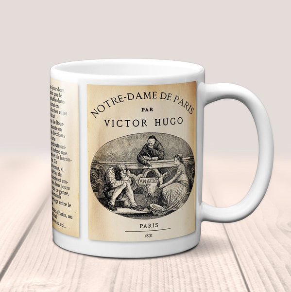 Notre-Dame de Paris by Victor Hugo Mug. Coffee Mug with Notre-Dame de Paris book Title and Book Pages, bookish gift, Literary Mug, Book Mug.