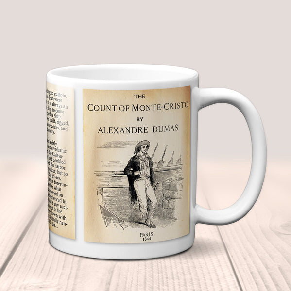 The Count of Monte Cristo by Alexandre Dumas Mug. Coffee Mug with Monte-Cristo book Title and Book Pages, bookish gift,Literary Mug,Book Mug