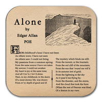 4 coasters with famous poems by Edgar Allan Poe. Set of Coffee Mug Coasters with Edgar Poe poems-The Raven, Alone and Annabel Lee