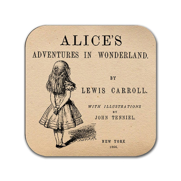 Alice's Adventures in Wonderland by Lewis Carroll Coaster. Mug Coaster with Alice in Wonderland book design, Bookish Gift, Literary Gift