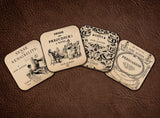 4 coasters with Most Popular Novels by Jane Austen. Pride and Prejudice, Emma, Sense and Sensibility and Persuasion.4 Coasters with stand.