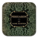 6 coasters with Complete Novels of Jane Austen. Six Coffee Mug Coasters with Complete Novels of Jane Austen's book designs.