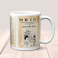 Heidi by Johanna Spyri Mug. Coffee Mug with Heidi book Title and Book Pages, Bookish Gift, Literary Mug.