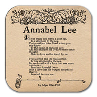6 coasters with Edgar Allan Poe Poem's.Six Coffee Mug Coasters with Edgar Allan Poe work designs.Raven, Alone, Annabel Lee,A dream within a