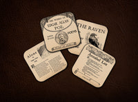 4 coasters with famous poems by Edgar Allan Poe. Set of Coffee Mug Coasters with Edgar Poe poems-The Raven, Alone and Annabel Lee