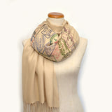 Traveler scarf, Scarf with passport stamps, Flight attendant gift, Travel Agent gift