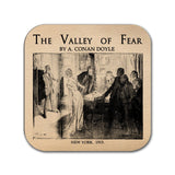 4 coasters with Sherlock Holmes Novels by Arthur Conan Doyle. Sign of the Four, Valley of Fear, A Study in Scarlet, Hound of Baskervilles