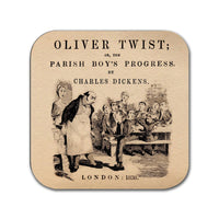 4 coasters with Novels by Charles Dickens. Oliver Twist, David Copperfield, A Tale of Two Cities, Great Expectations. Coffee Mug Coasters.