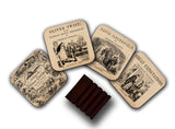 4 coasters with Novels by Charles Dickens. Oliver Twist, David Copperfield, A Tale of Two Cities, Great Expectations. Coffee Mug Coasters.