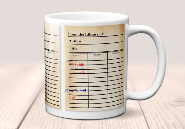 Library Card Mug. Coffee Mug with Library Card with Day Due Stamps, Bookish Gift, Literary Mug, Librarian Gift, Bibliophile Gift, Bookworm