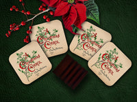 Set of Christmas Carol Coasters with Stand. 4 Coffee Mug Coasters with Christmas Carol by Charles Dickens design, Bookish Gift,Literary Gift